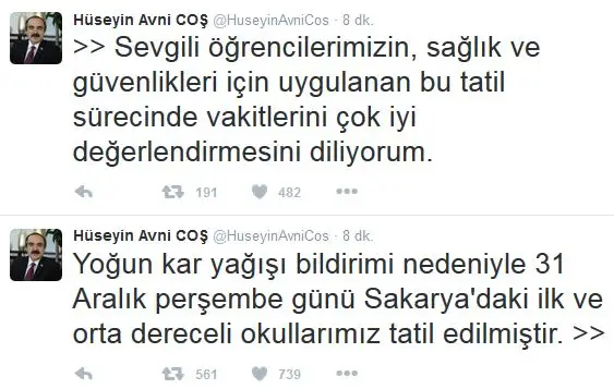 Okullar Tatil Edildi