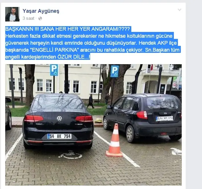 Haber: Engelli Parkına Aracını Park Eden İlçe Başkana Tepki - Galeri-1