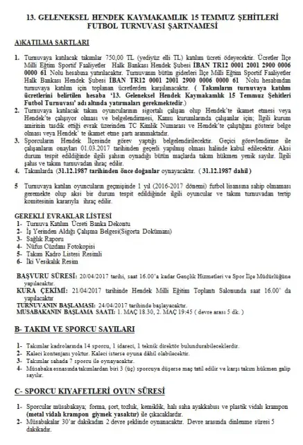 TURNUVA KAYITLARI BAŞLADI