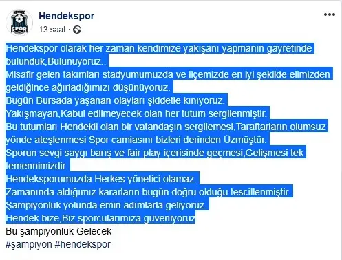 Haber: Hendekspor Bursa’da Yaşanan Olayları Kınadı - Öne Çıkan