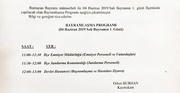 Hendek’te Bayramlaşma Programı Belli Oldu