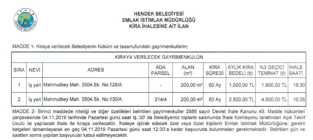 Haber: Hendek Belediyesinden İhale Duyurusu - Galeri-1