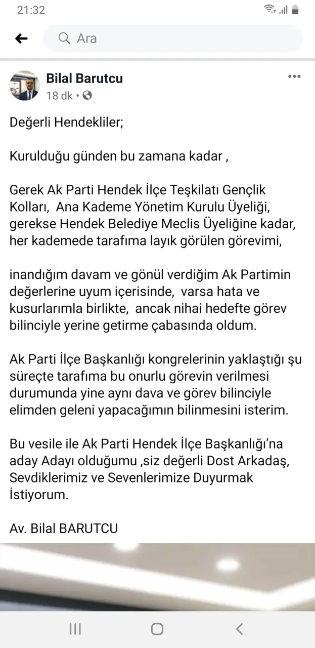 Haber: Barutçu Ak Parti İlçe Başkanlığına Aday Olduğunu Açıkladı - Galeri-1