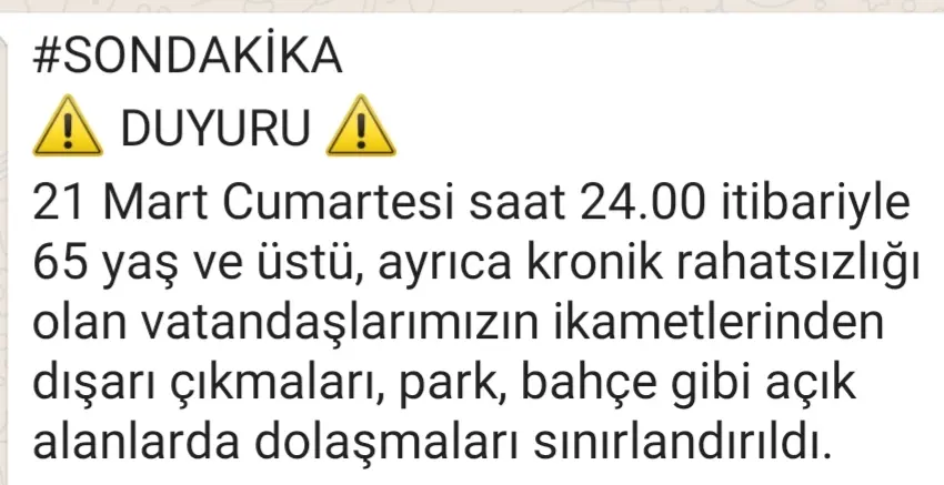 Haber: 65 Yaşüstüne Sokak Sınırlandırıldı - Öne Çıkan
