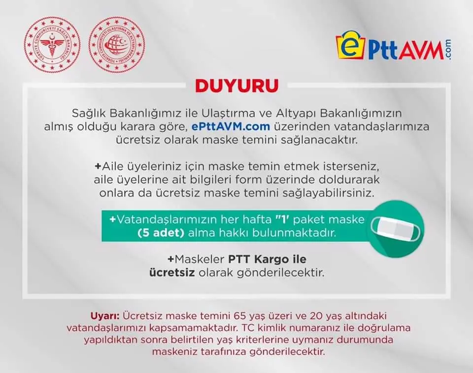 Haber: PTT'den Ücretsiz Maske - Öne Çıkan