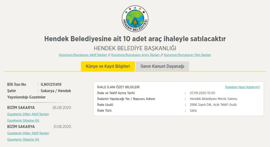 Haber: O ARAÇLAR 3.KEZ İHALEYE ÇIKIYOR - Öne Çıkan