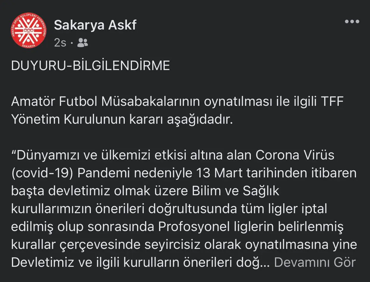 Haber: Amatör Liglere Erteleme Geldi - Öne Çıkan