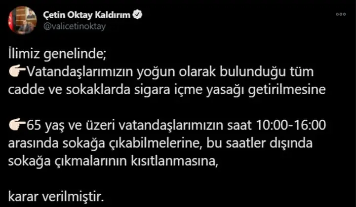 Haber: Sokakta Sigara İçme Yasağı Ve 65 Yaş Üzerine Kısıtlama Geldi - Galeri-1
