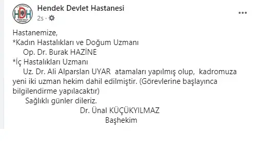 Haber: Hendek’te Hastaneye İki Yeni Doktor Atandı - Öne Çıkan