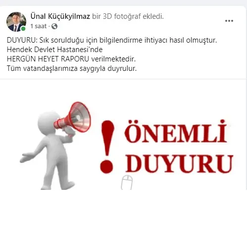 Haber: Hendek Devlet Hastanesinde Her Gün Heyet Raporu - Öne Çıkan