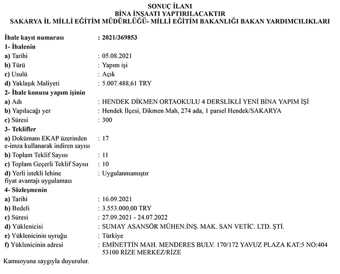 Haber: Dikmen Okulun İhalesi Tamamlandı - Galeri-1
