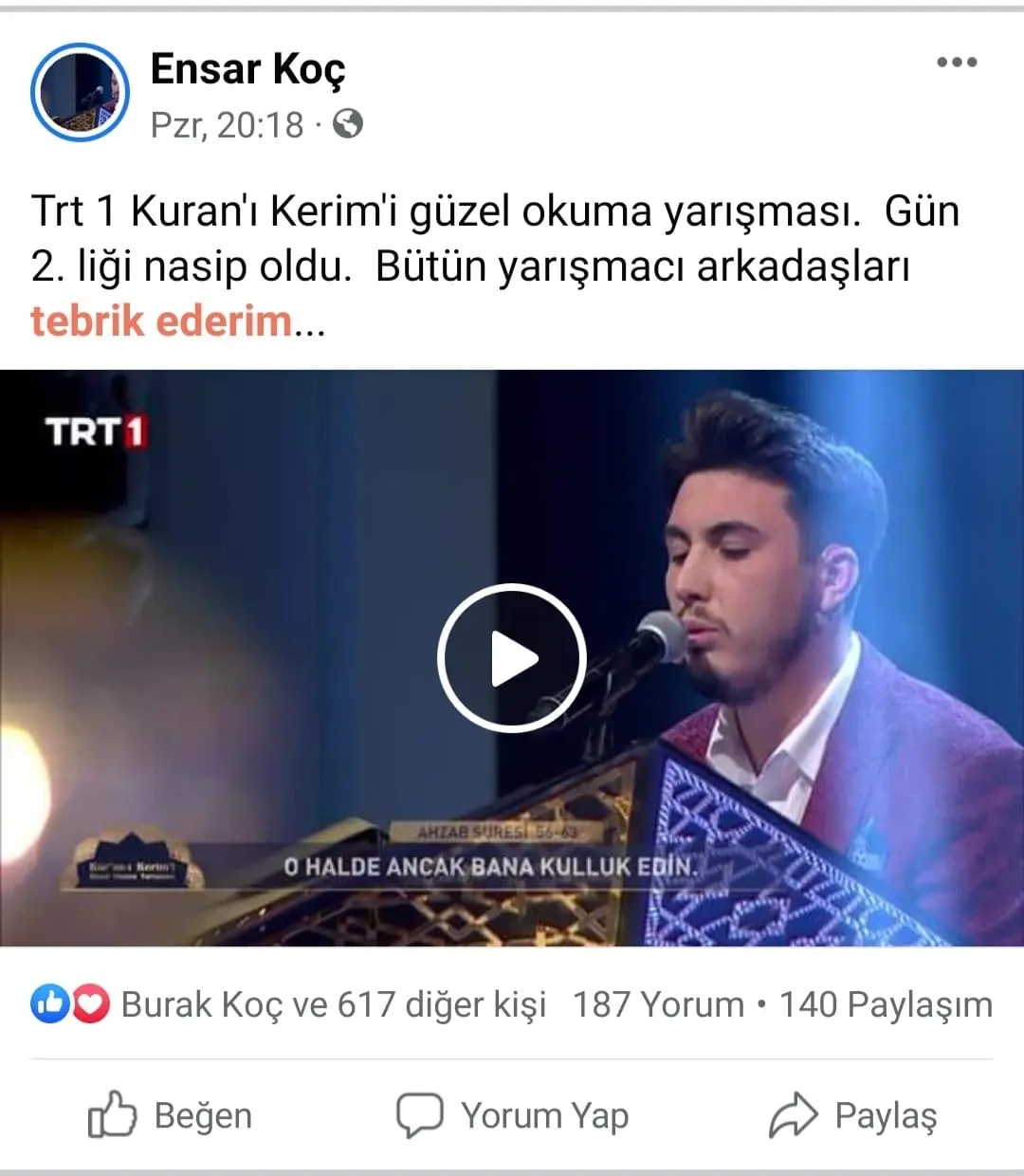 Haber: Ensar Koç TRT 1’de Yarışmada 2.nci oldu - Galeri-1