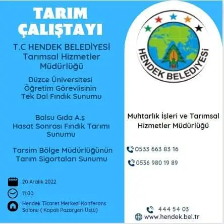 Haber: Hendek Belediyesinden Tarım Çalıştayı'na Davet - Öne Çıkan