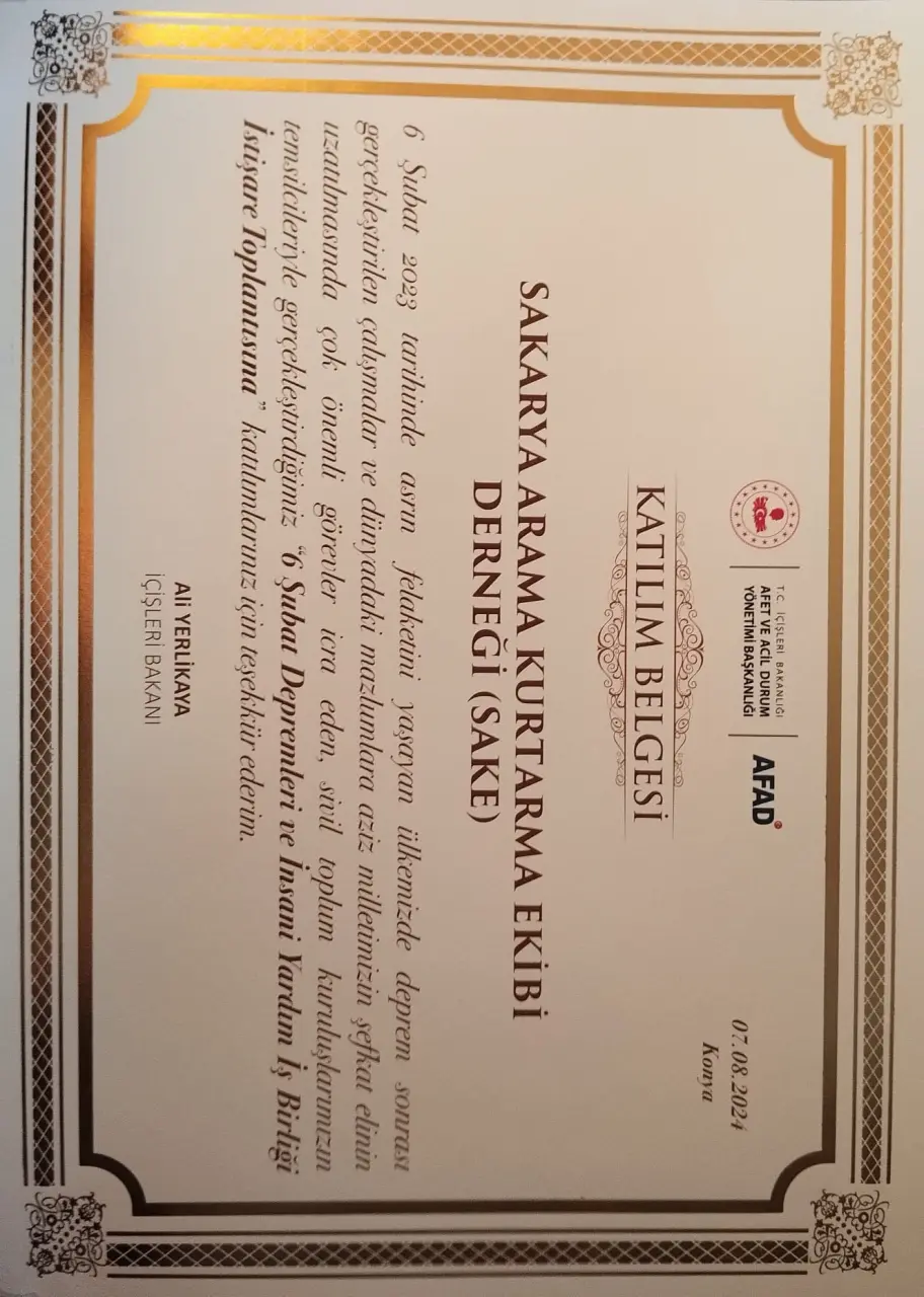 Haber: Yerlikaya'dan SAKE'ye Teşekkür Belgesi: - Galeri-2