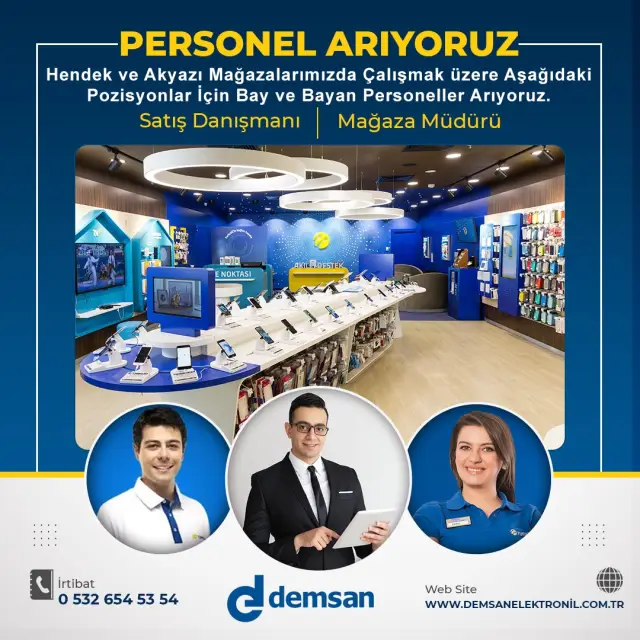 DEMSAN TURKCEL MAĞAZASINDA ÇALIŞACAK BAY BAYAN PERSONEL ARANIYOR