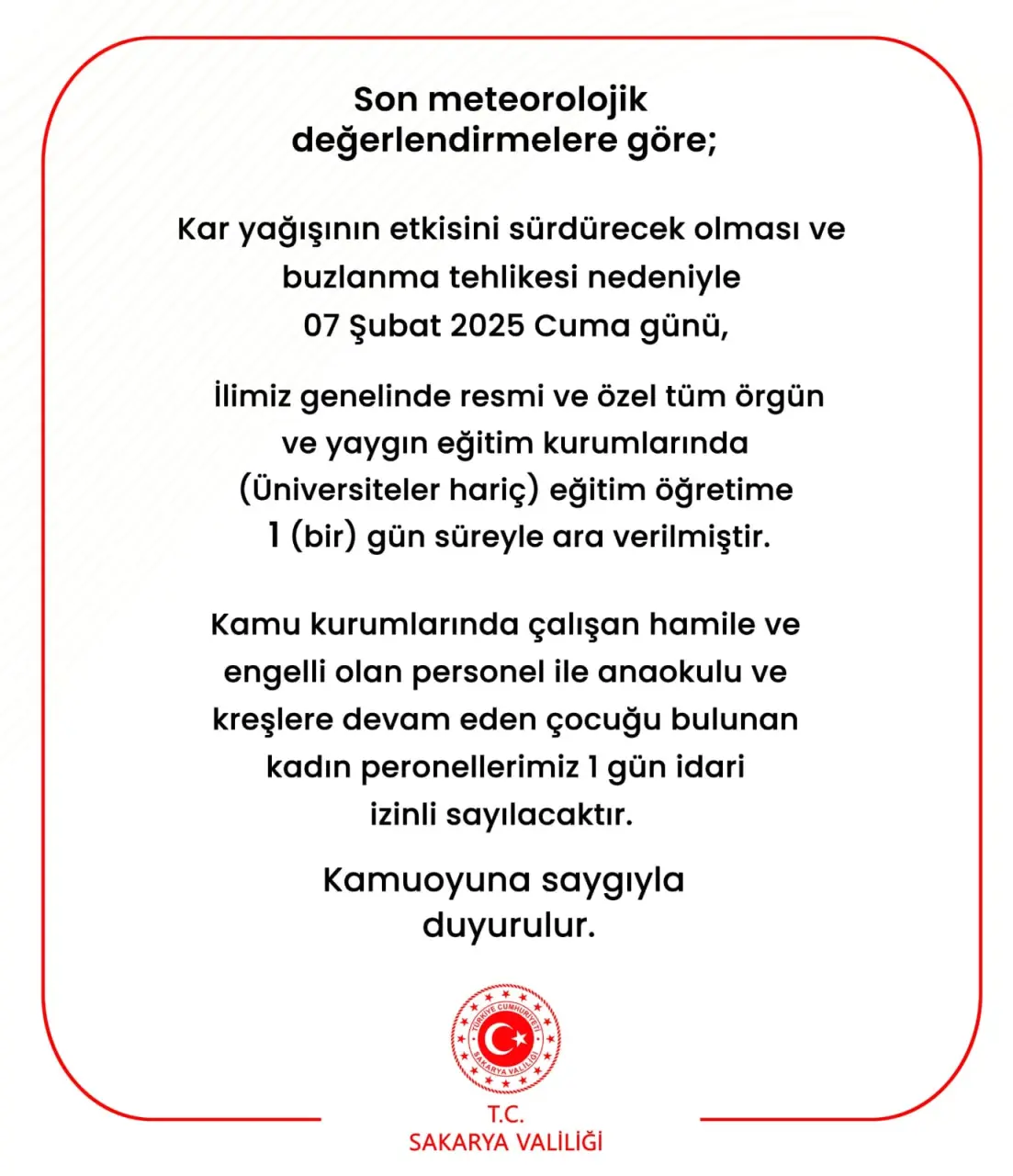 Haber: Okullar 7 Şubat Cuma günü  tatil - Galeri-1