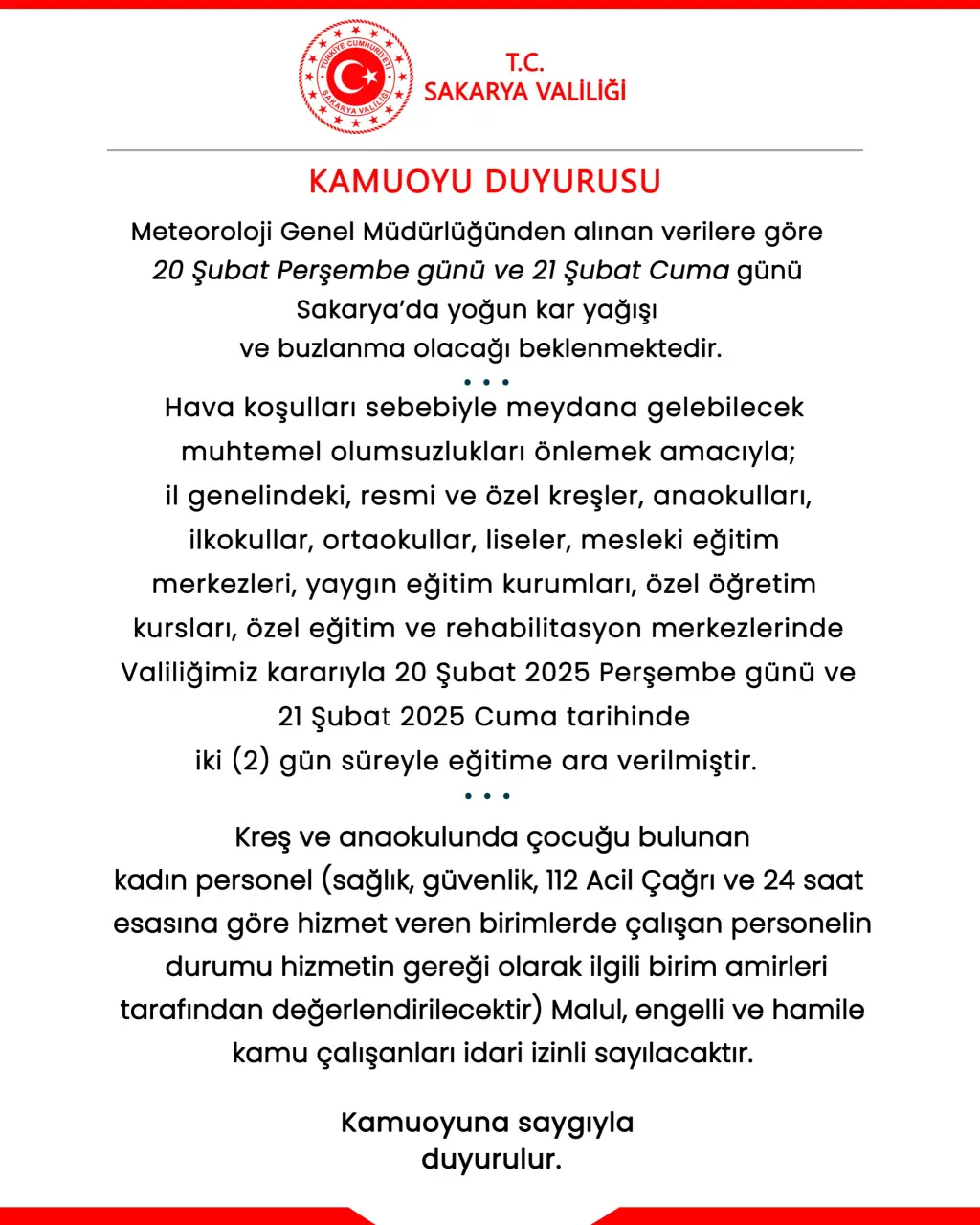 Okullar iki gün tatil