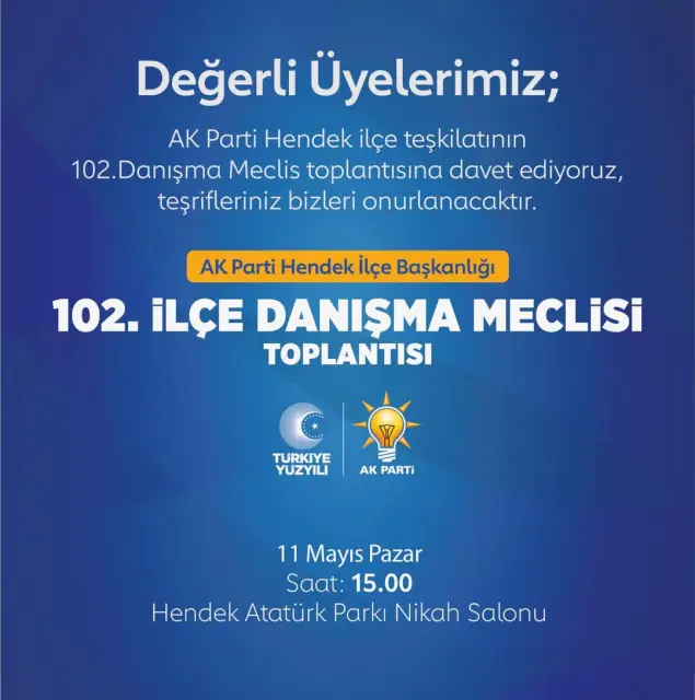 Ak Parti Hendek Genişletilmiş Danışma Meclis Toplantısına Davet