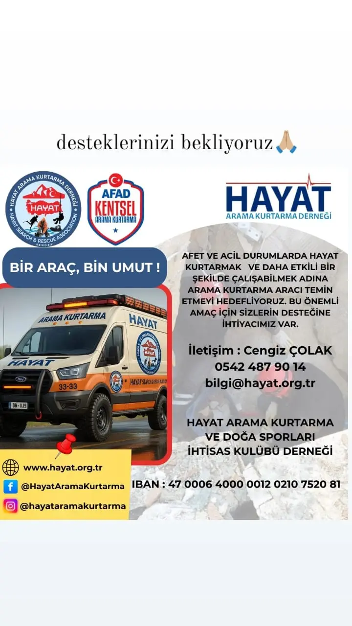 Haber: Hayat Arama Kurtarma Derneği, Arama Kurtarma Aracı İçin Destek Bekliyor - Öne Çıkan
