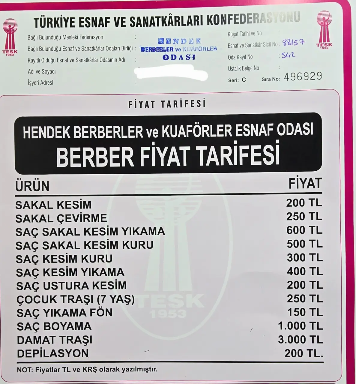 Haber: Hendek’te Berber Tarifesine Zam - Öne Çıkan