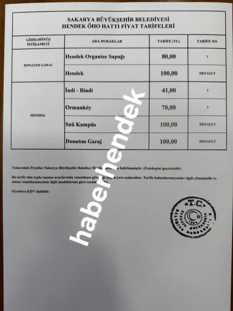 Hendek Adapazarı hattında yeni tarife