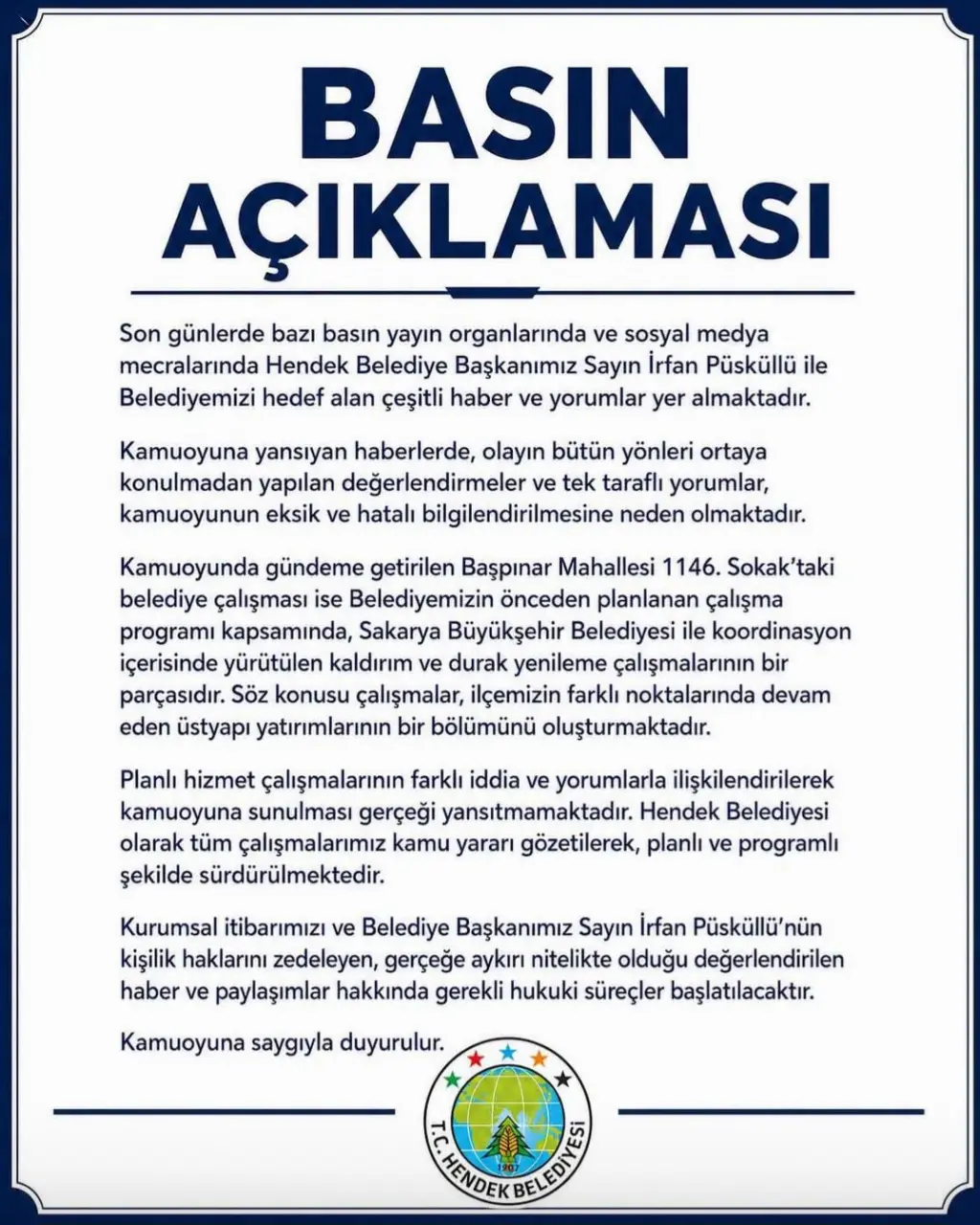Haber: Hendek Belediyesi açıklama yaptı - Öne Çıkan