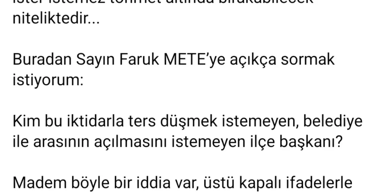 Haber: Namlı’dan Faruk Mete’ye Açık Soru; Kim Bu İlçe Başkanı - Galeri-1