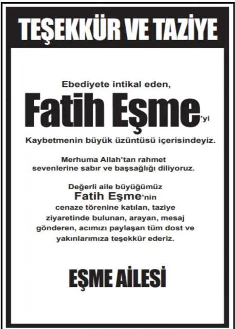 Eşme ailesinden taziye ve teşekkür