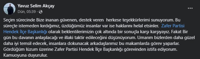 Akçay Başkanlık görevinden istifa etti