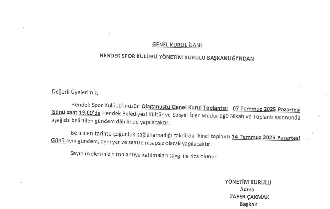 Hendekspor'da Kongre tarihi belli oldu