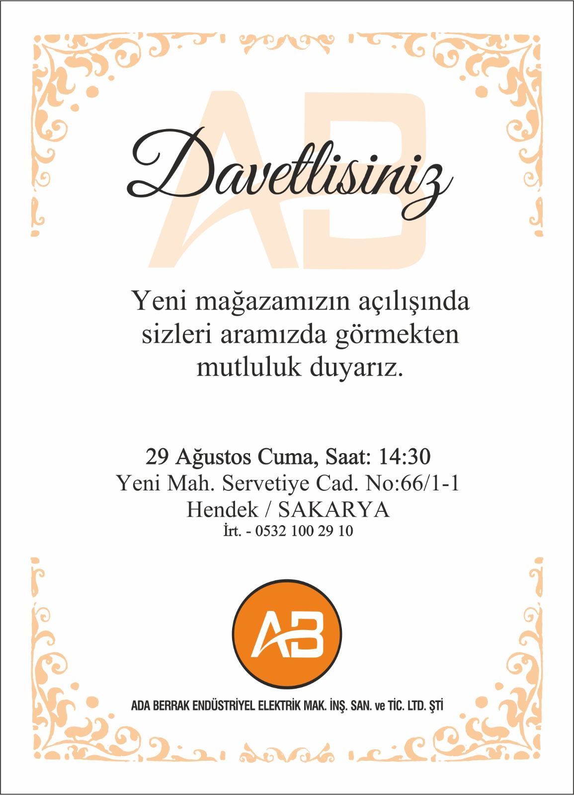 Ada Berrak Elektrik Hendek Şubesi Yenilenen Yüzüyle Hizmete Açılıyor