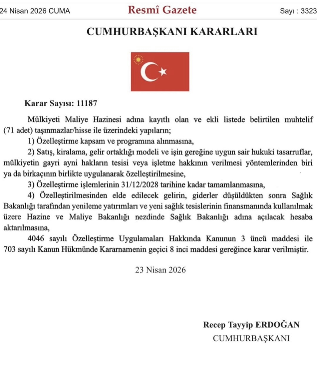 HENDEK’TEKİ ESKİ HASTANE ARAZİSİ DE LİSTEDE