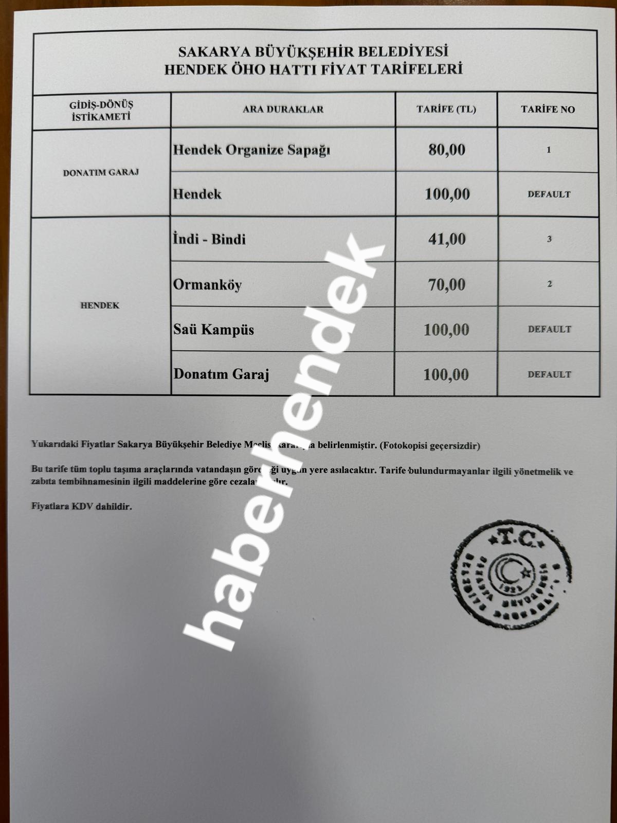 Hendek Adapazarı hattında yeni tarife