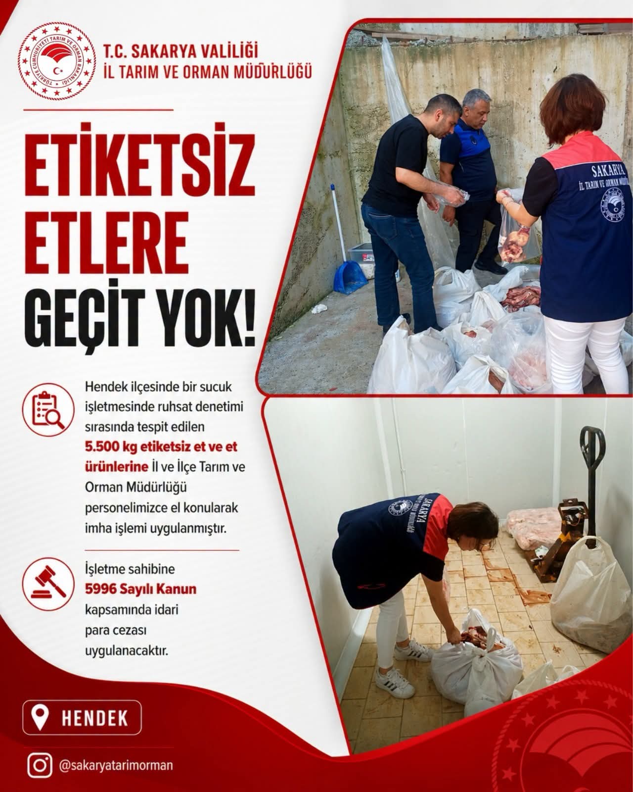 Hendek'te 5.5 Ton Sucuk yapımında kullanılan Etiketsiz Et Ürününe El Konuldu