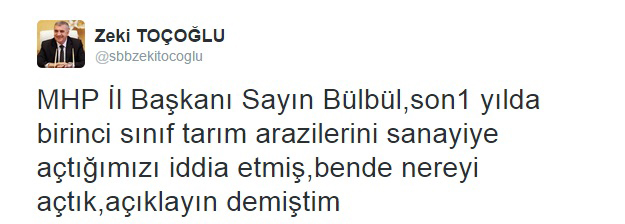 Başkan Toçoğlu MHP’li Bülbül’e sordu;“Hangi tarım arazisi imara açıldı?”