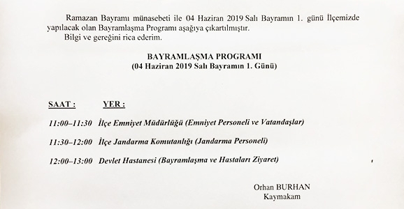 Hendek’te Bayramlaşma Programı Belli Oldu