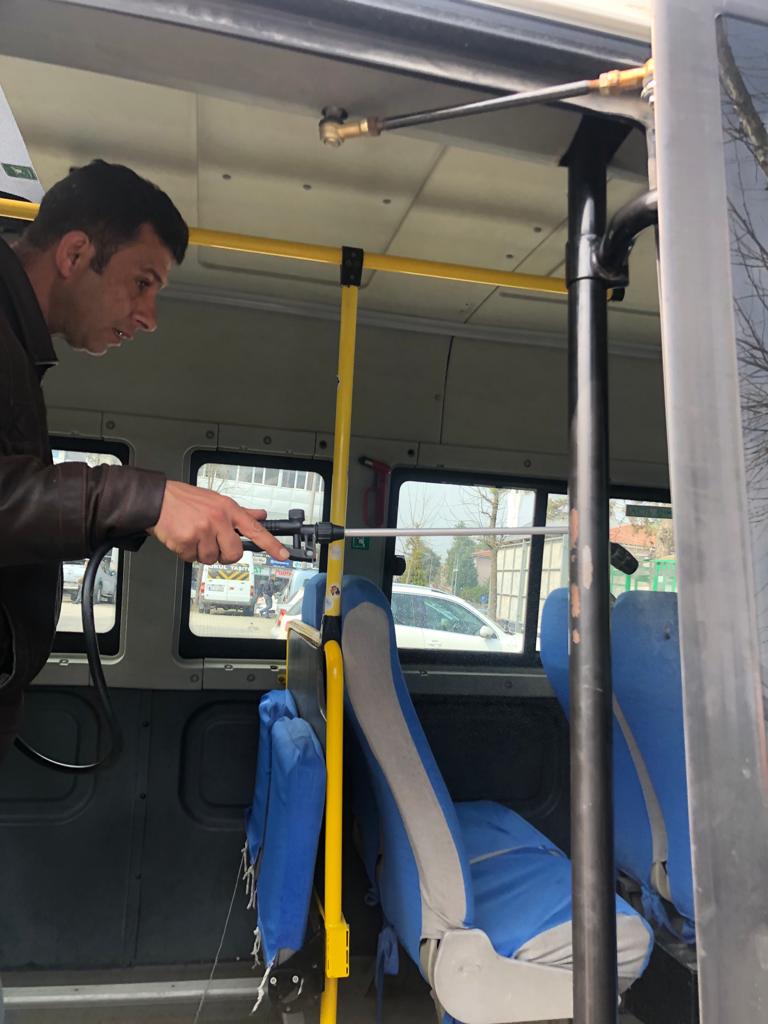 Servis Araçları ve Minibüsler Dezenfekte Edildi