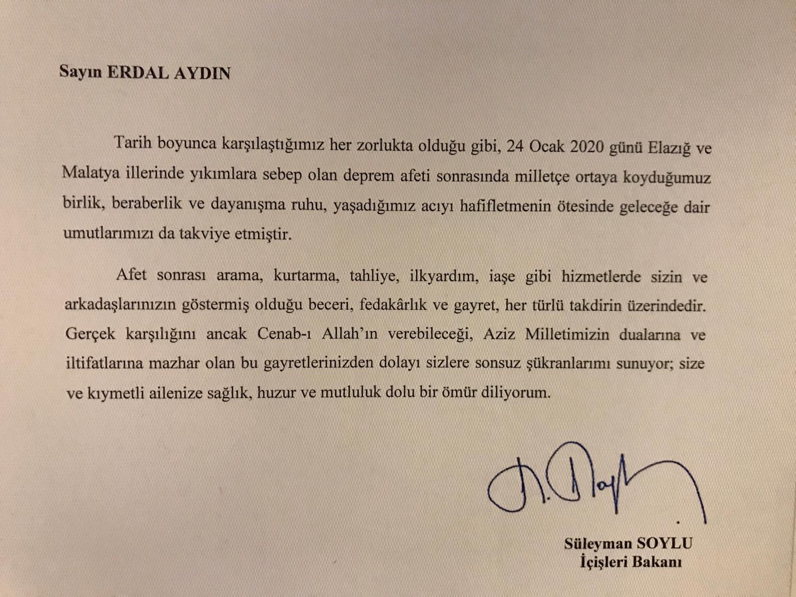 İç İşleri Bakanı Soylu’dan SAKE’ye Teşekkür