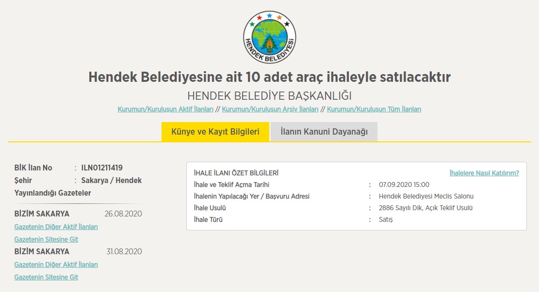 O ARAÇLAR 3.KEZ İHALEYE ÇIKIYOR
