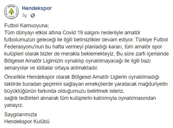 Hendekspor’dan Açıklama: Amatör Oynatılsın