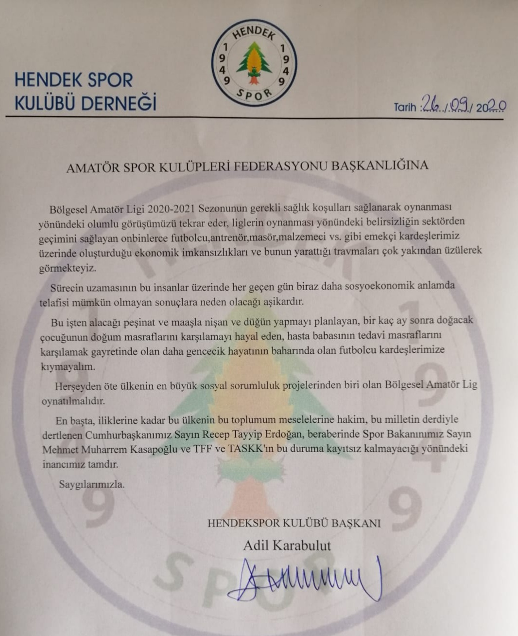 Hendekspor’dan Amatör Futbol Federasyonuna Çağrı