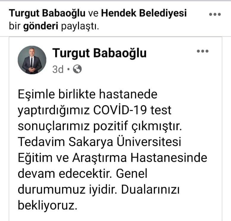 Başkan Babaoğlu ve Eşinin Kovid-19 Testi Pozitif