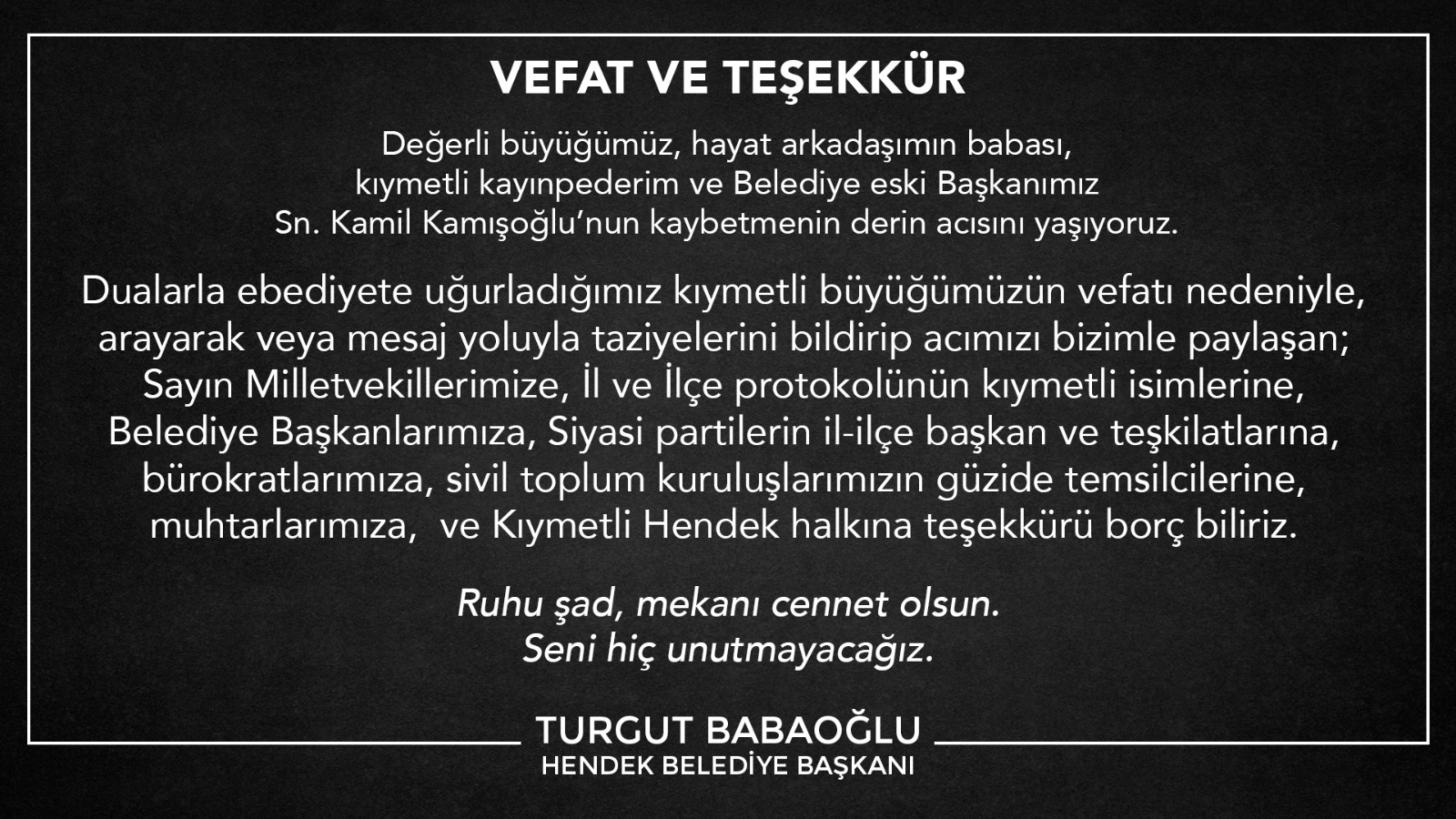Vefat Ve Teşekkür