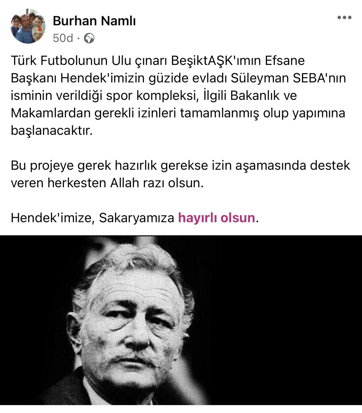 Namlı’dan Seba Spor Kompleksi paylaşımı