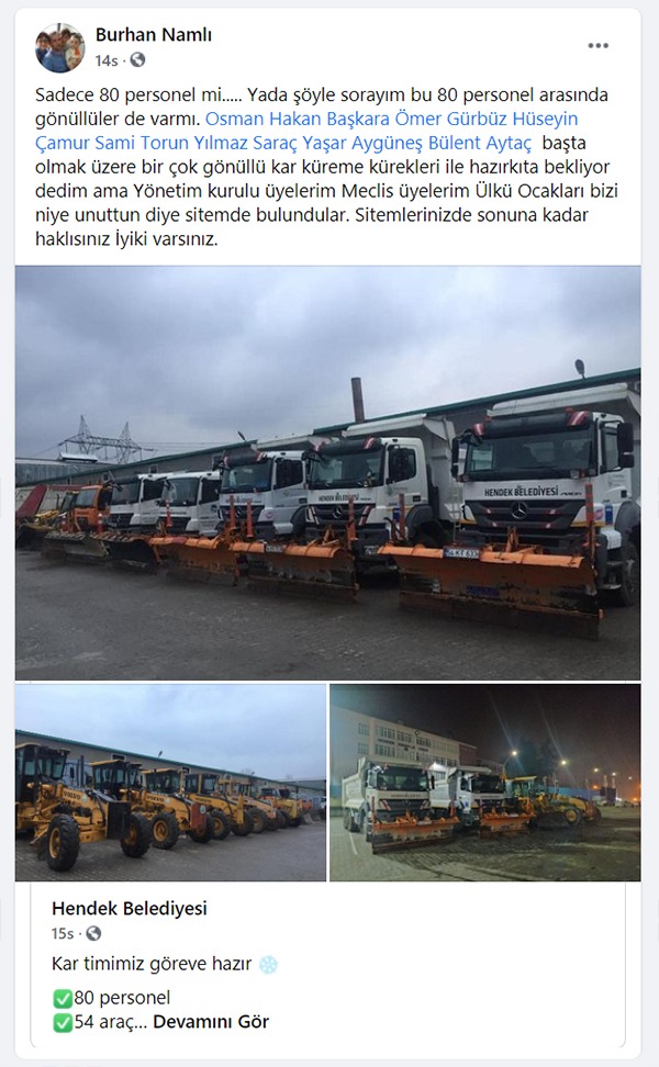 Namlı’dan Hendek Belediyesi’ne destek mesajı
