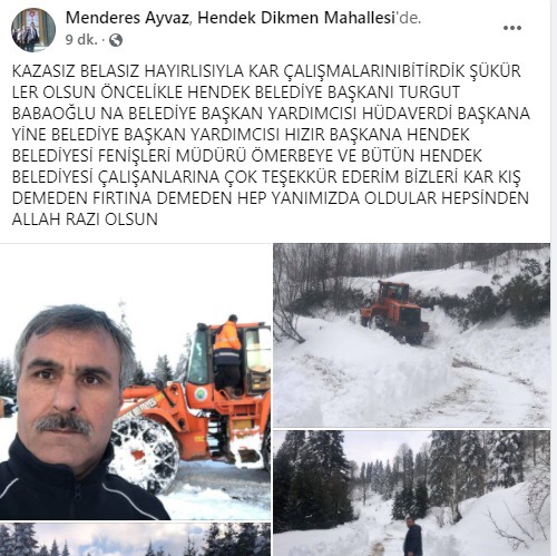 Dikmen Muhtarından Hendek Belediyesine Teşekkür