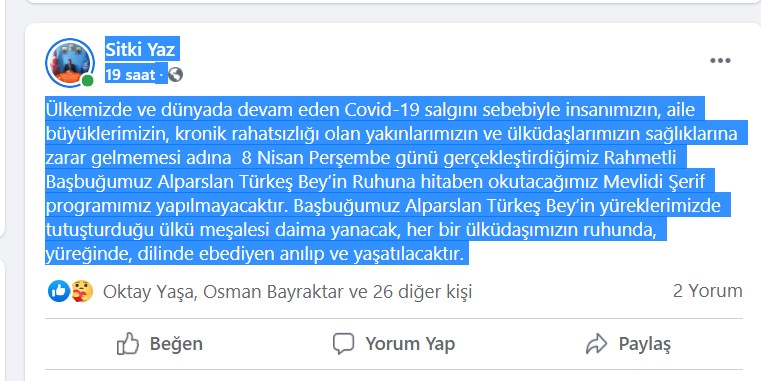 Başbuğ Türkeş’i Anma Programı İptal Edildi