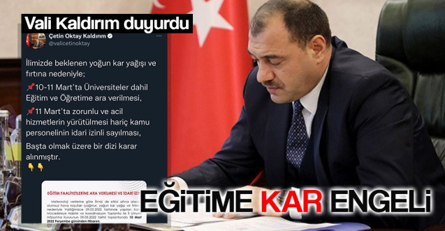 Eğitime Kar Engeli, Vali Kaldırım açıkladı