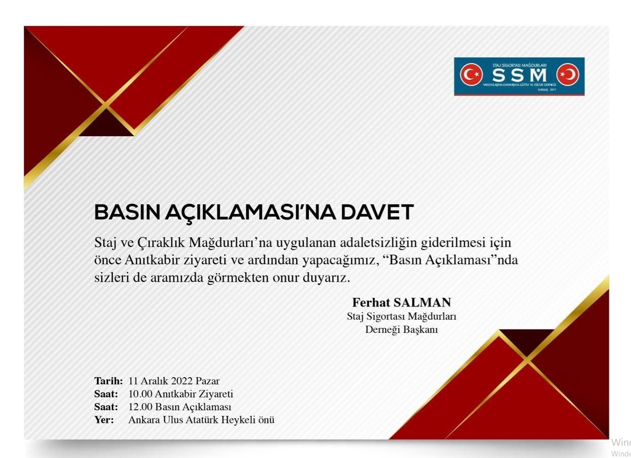 Staj Sigortası Mağdurları Derneği Açıklama Yapacak